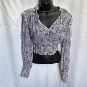 Free People Purple Floral Smocked Blouse
